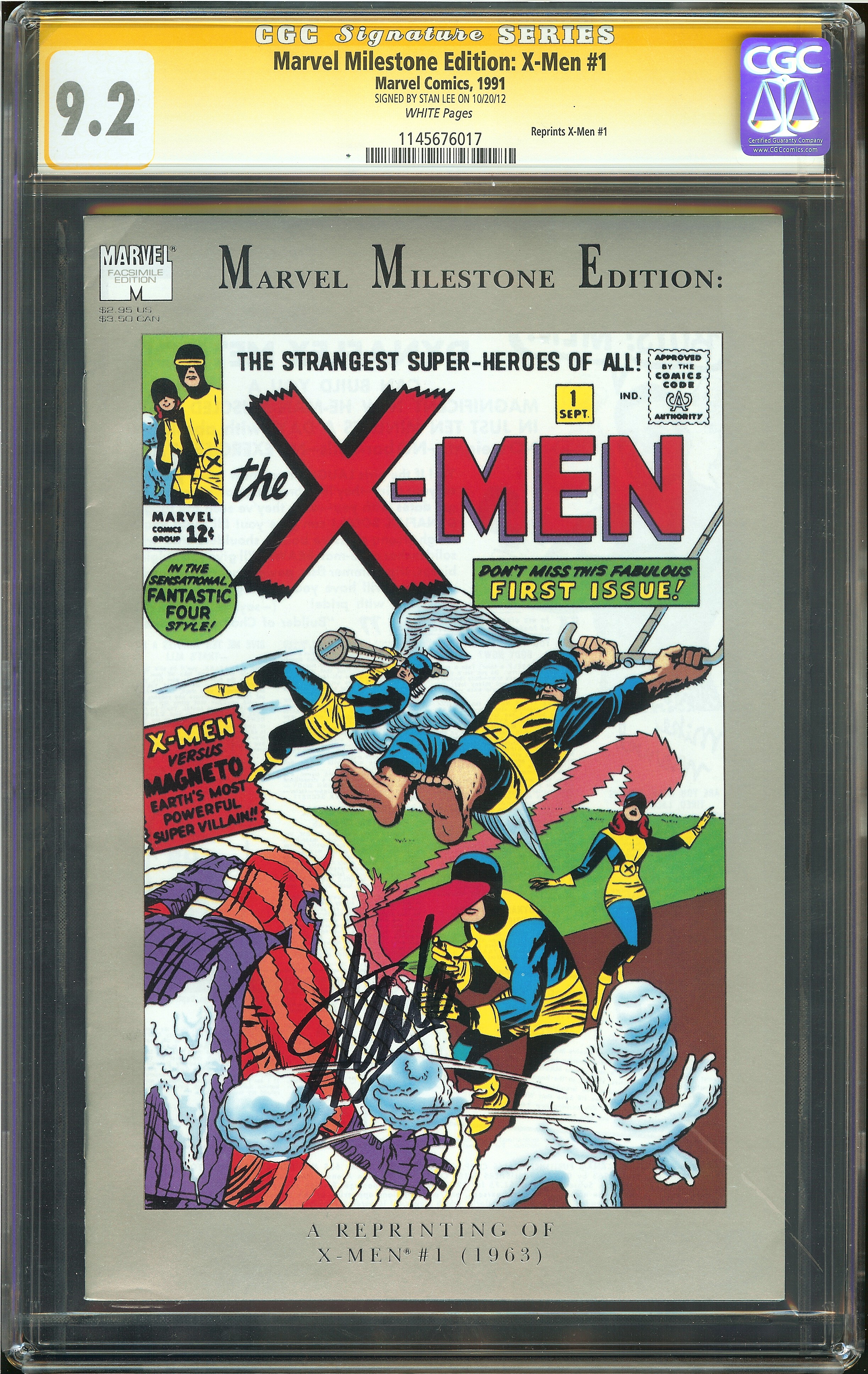 Marvel Milestone Edition XMen 1 CGC 9.2 NM SIGNED STAN LEE Reprints